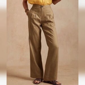 Banana republic, linen Elegant Tan High-Waisted Women's Pants